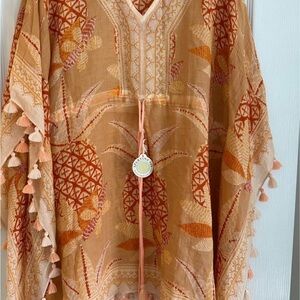 Spartina Handblocked Pineapple Tunic in Warm Rust & Cream - Brand New